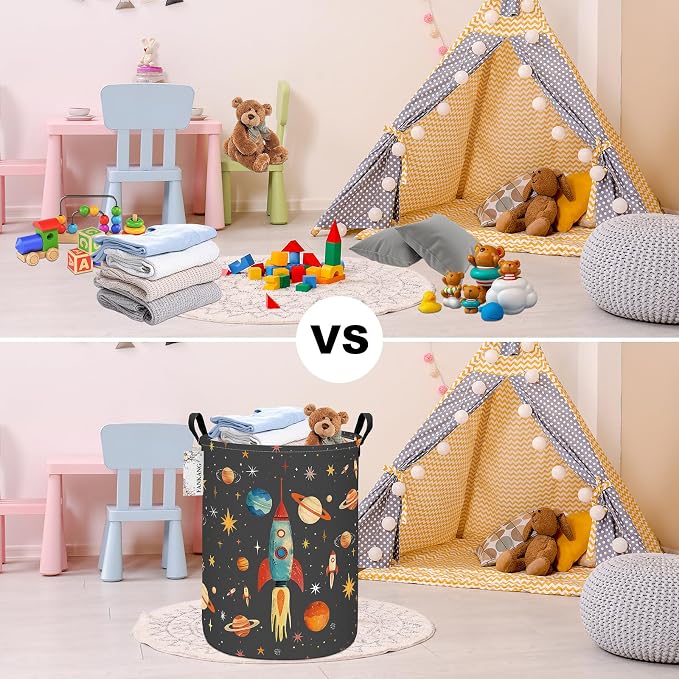 Space rocket Storage Bin Foldable Nursery Basket | Foldable with Waterproof PE Coating Organizer Bin for Kids Boys and Girls,Office,Bedroom,Clothes
