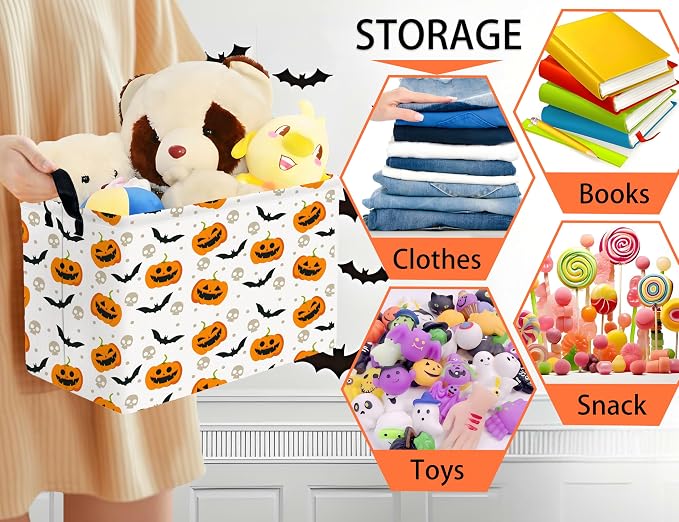 Large Halloween Themed Candy Gift Boo Basket for Kids Baby Personalized Adults Storage Bin Fall Decor(Bat Pumpkin)