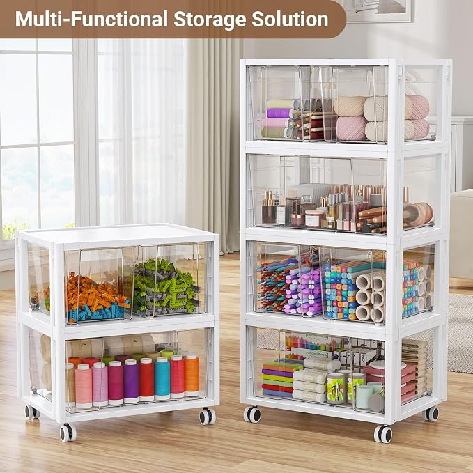 Extra Large Storage Drawer Cart, Storage Boxes 4 Tier-4 Drawer | With 1 Set Wheels, Stackable and Detachable Storage Unit, Home Kitchen Organizer for Art Craft Supplies Bedroom Bathroom