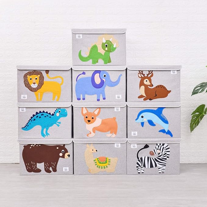 Large Toy Box Storage with Lid, Foldable Fabric Toy Chest Storage for Kids | Toy Organizer Basket, Collapsible Animal Print Storage Bin for Toddlers, Boys and Girls, Playroom, Baby Nursery (Elephant)
