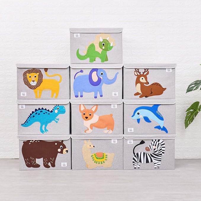 Large Toy Box Storage with Lid, Foldable Fabric Toy Chest Storage for Kids | Toy Organizer Basket, Collapsible Animal Print Storage Bin for Toddlers, Boys and Girls, Playroom, Baby Nursery (Dog)
