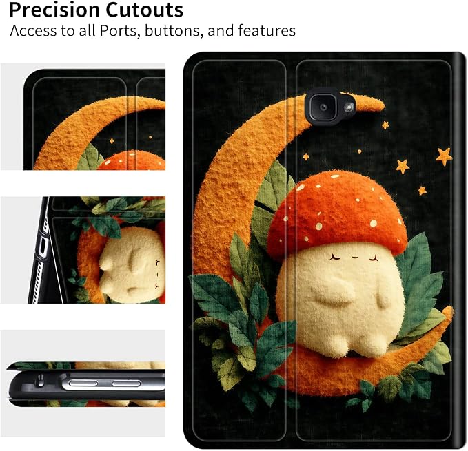 for Samsung Galaxy Tab A 10.1" 2016 SM-T580/T585/T587 Case | Slim Leather Smart Cover with Multi-Angle Anti-Slip Stand [Auto Wake/Sleep] Shell for Women Men - Orange Moon Mushroom