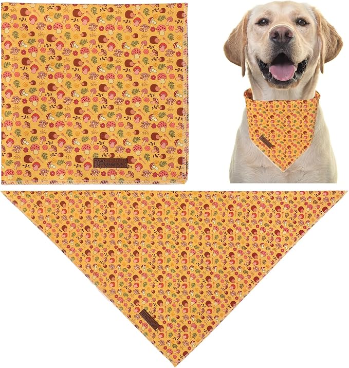 Fall Dog Bandana, UP URARA PUP Puppy Bandana for Small,Medium Dog, Hedgehog Mushroom Cotton Triangle Bid Scarf Dog, Pet Kerchief for Girl Boy Dogs or Cats, Fancy Fall Classic Dog Bid Scarf