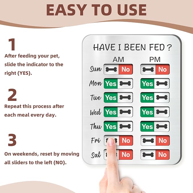 Dog Feeding Reminder, Dog Fed Sign-Daily Am/Pm Chart Slider Sign for Pet Fed and Pill Reminder, Easy to Use On Fridge Or Wall with Adhesive and Magnet,Pet Supplies