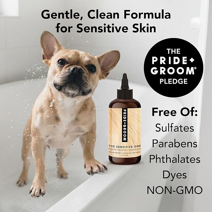 Pride and Groom The Sensitive One Dog Shampoo – All Natural Blend of Essential Oils & Gentle Ingredients for Puppies & Dogs with Sensitive Skin & Coats to Soothe and Regulate Skin & Follicles – 16oz