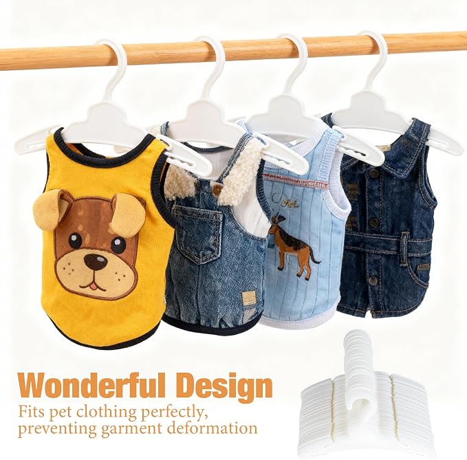 54 Pcs Dog Clothes Hangers 7 Inch White Plastic Pet Clothes Hanger with Anti-Slip, Pet Clothes Hangers Suitable for Dog, Cat Clothes, Small Pet Clothes, Pet Wardrobe Organization Hangers