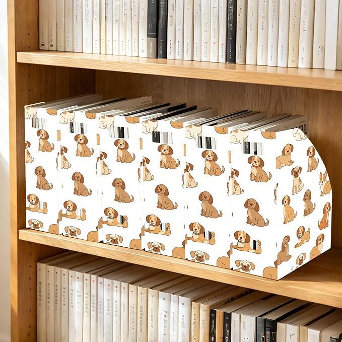 Emelivor Pets Dogs White Print Magazine Holder Set of 3 Desk File Organizer Foldable Vertical Folder Holder with Labels for Office Organization File Box for Home and Classroom