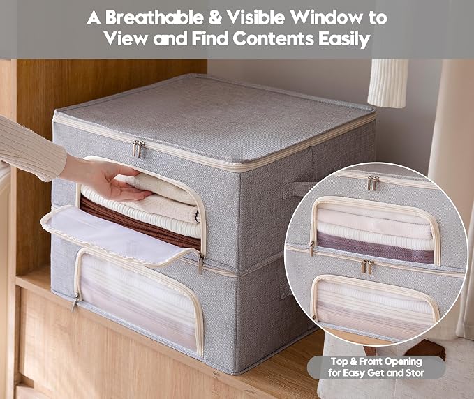 2-Pack Cashmere Sweater Storage Bags for Wool with Cedar Blocks, Grey | Breathable Cashmere/Wool Garment Storage, Mesh Window, Rigid PP Support, Cedar Protection, Foldable Closet Clothes Storage