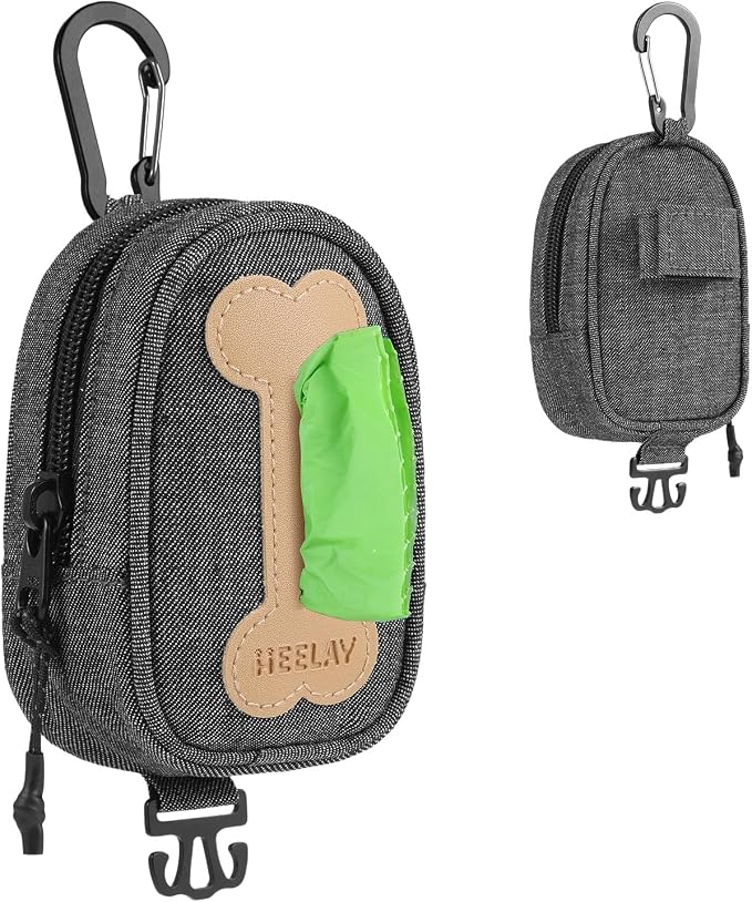 Dog Poop Bag Holder for All Leashes,Hand Free Doggie Waste Bag Dispenser-hook & loop/Carabiner,Dog Poop Bag Dispenser for Leash,Wide Opening,Leash Attachment for Dogs Walking,Poop Bags EXCLUDED,Gray