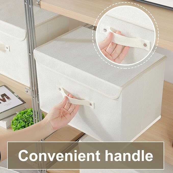 Cloth Storage Baskets with Handles,Beige 15x9.8x9.8in,1 Pack | Storage Boxes with Flip-Top Lids,Washable PP Panel Cube Drawer Organizers,Collapsible Underwear Divider Bins for Home