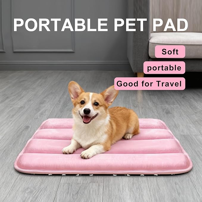 Dog Bed Mat, Reversible Dog Crate Pad with Washable Kennel Mat and Soft Foam, Flat Pet Bed for Dogs & Cats, for Crates Carriers & Travel (Pink, 23" L*14" W*1.5" Th)