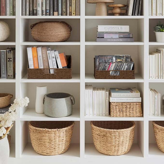 StorageWorks Pantry Baskets for Organizing, Brown Storage Baskets, 2-Pack | Paper Rope Wicker Storage Baskets for Shelves with Handles, Pantry Organizers and Storage, Shelf Baskets for Organizing
