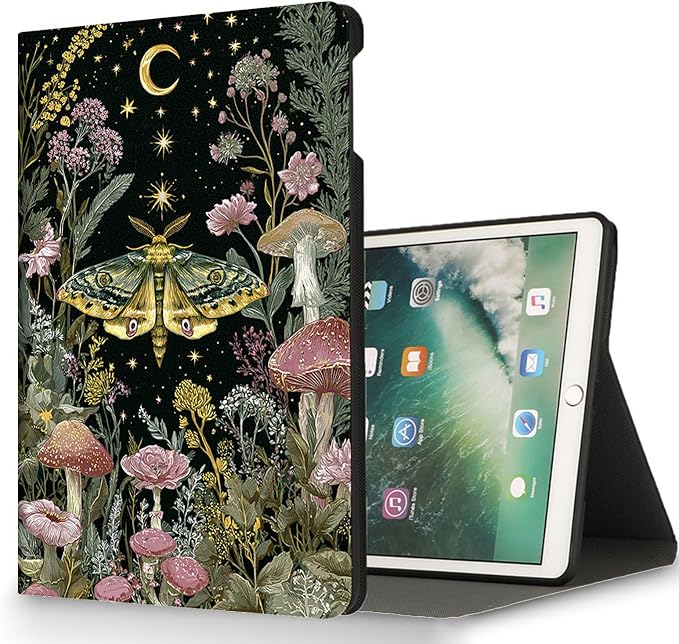 for Microsoft Surface Pro X/Pro X Plus-13 2019/2020/2021/2024 Tablet Case,Auto Wake/Sleep,Adjustable Stand Protective Cover - Moth Mushroom Starry Night