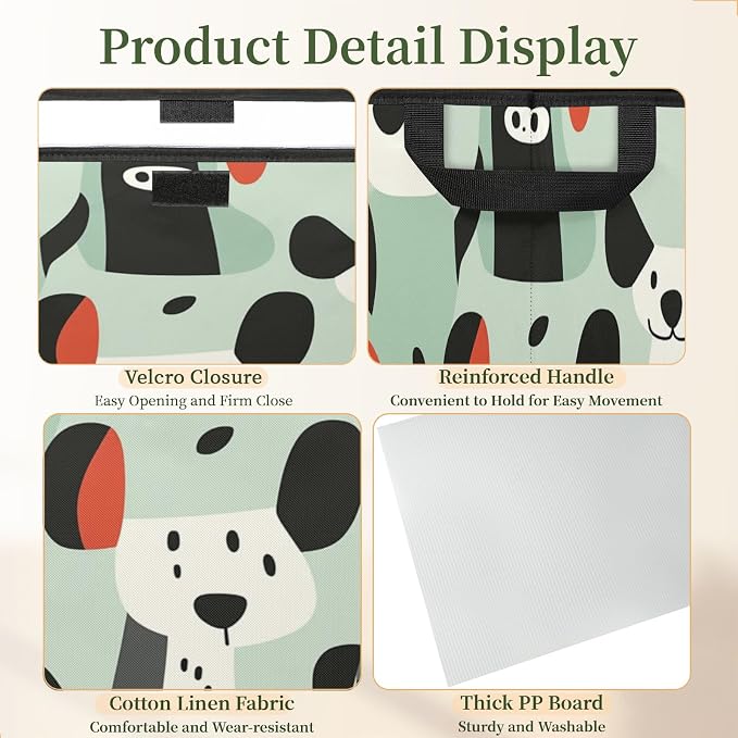 Funny Dog Storage Bins with Lids, Pet Puppy Foldable Storage Boxes with Carrying Handle Organizer Containers Baskets Cube for Home Bedroom Closet