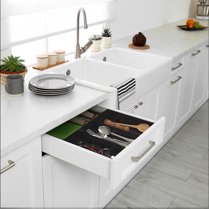 Simple Houseware Drawer Organizer Tray, 9 Adjustable Compartments, Black | For Office, Makeup, and Craft Drawer or Desktop Storage