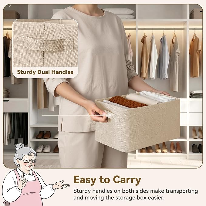 GRANNY SAYS Closet Storage Bins for Shelves, Light Taupe, 2-Pack | With Metal Frame, Foldable, Sturdy Handles, Basket for Closet, Shelf, Bedroom, Holds Blankets, Clothes, 13"x8.5"x7"