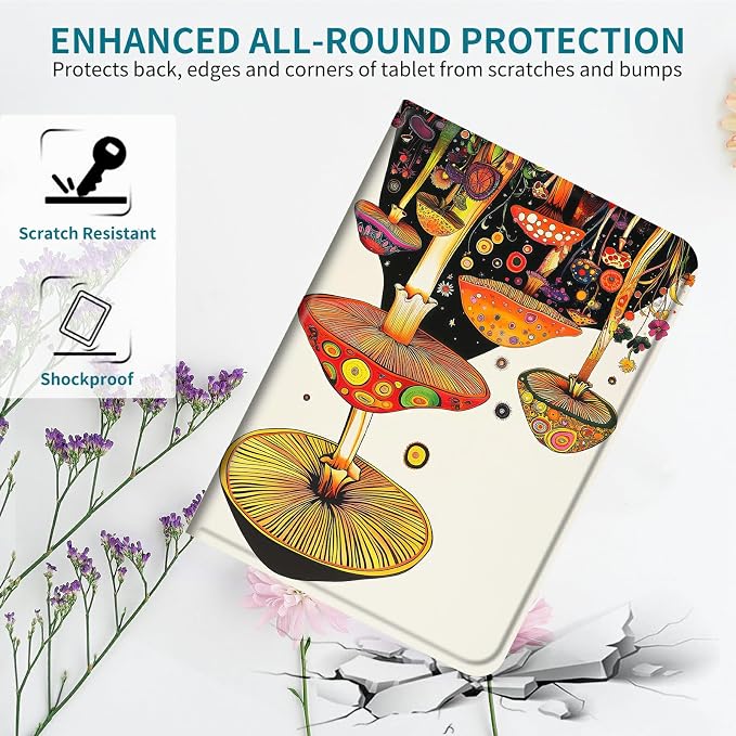 Case for Samsung Galaxy Tab S6 10.5" 2019 SM-T860/T865/T867, 360 Degree Rotating Stand with Multi-Angle Vertical & Horizontal Viewing Shockproof Shell for Women Men, Mushroom Painting