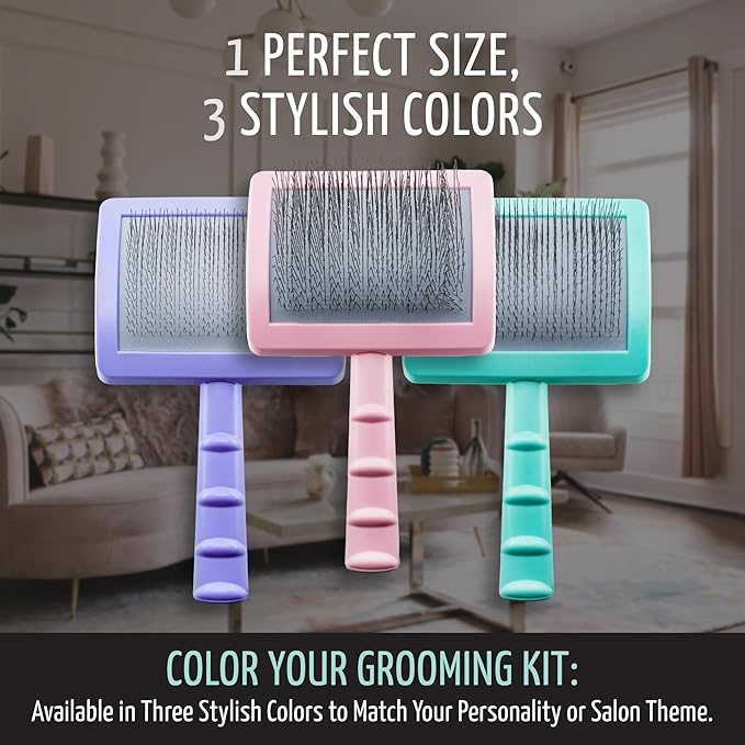 Tauro Pro Line Deshedding Slicker Brush for Dogs & Cats, Soft Pins for Gentle Dematting & Detangling, Grooming Tool for Long & Wavy Coats, Ideal for Doodles, Non-Slip Grip, Mint, Small Size (S)
