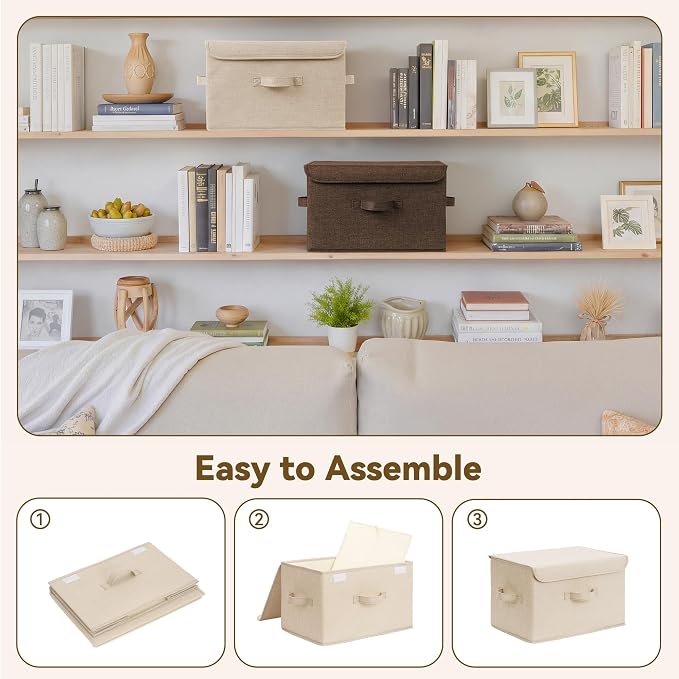GRANNY SAYS Stoarge Basket with Lid, Decorative Storage Boxes, Closet Storage Bins for Clothes, Collapsible Stackable Organization, Khaki&Brown, 2-Pack