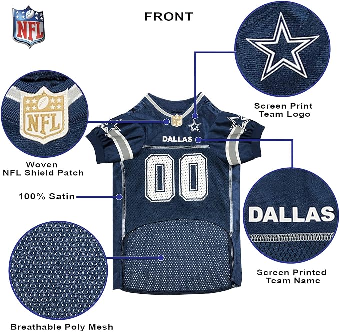 Pets First NFL Dallas Cowboys Dog Jersey, Size Large, Football Shirt Costume for Pet, Dog Sports T-Shirt, NFL Team Clothing for Cats, Licensed Pet Apparel Available in 7 Sizes and 32 Teams
