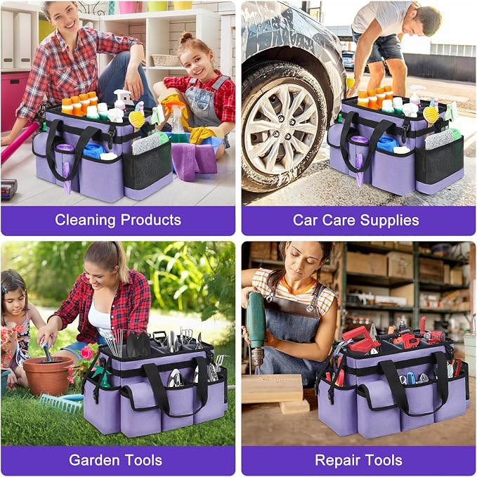 Cleaning Caddy,Cleaning Bag for Housekeepers,Cleaning Supplies Organizer with Handle,Purple