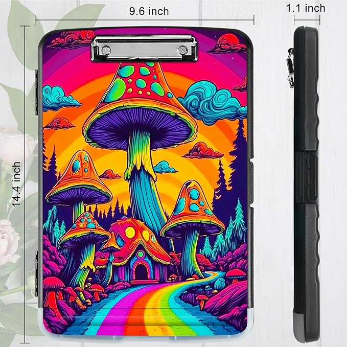 Rainbow Road Mushroom A4 Clipboard with Storage Pen Holder, Clipboards Organizer Nursing Clipboard Foldable File Folder Plastic Clipboard Folio Clip Board for Office Students Classroom