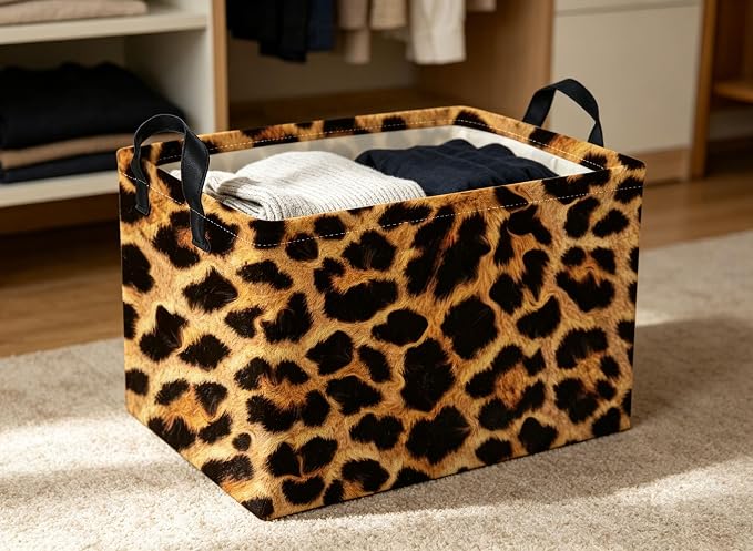 Rectangle Kids Baskets Leopard print Basket Cute Storage Bin Fish Box for Room Decor Gift Basket(Leopard print)