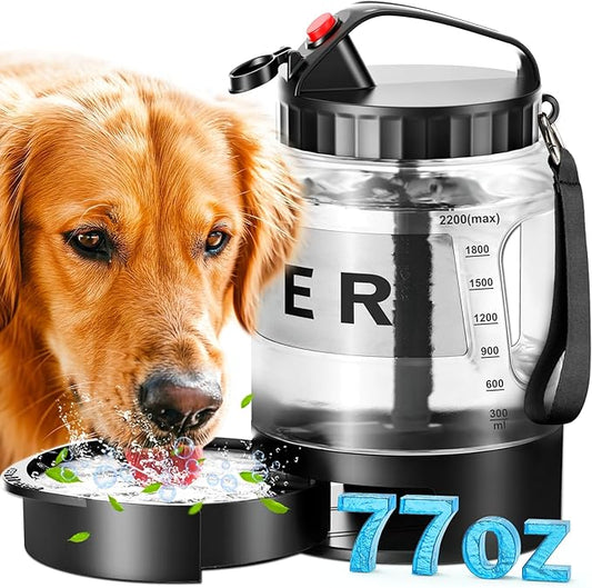 SwSun 77oz Large Dog Water Bottle, Portable Dog Travel Water Dispenser with Pull-Out Bowl, Ideal for Hiking, Camping, Dog Parks, Leak-Proof BPA-Free Outdoor Dog Water Bottle for Large Dogs,Black