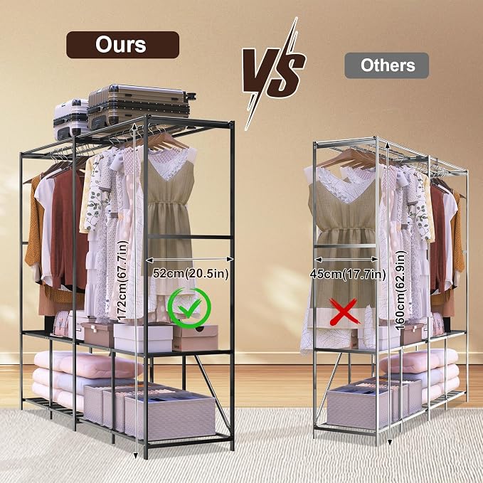 Umeiga Heavy Duty Portable Closet with Cover 1200Ibs Foldable Covered Clothes Rack for Hanging Armoire Wardrobe Closet System Freestanding Coat Storage Garment Racks 60" W x 71" H x 20" D