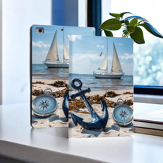 for Microsoft Surface Pro 11/10/9-13" 2024/2022 Tablet Case,Auto Wake/Sleep,Adjustable Stand Protective Cover - Nautical Anchor Compass