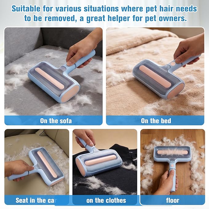 Pet Hair Remover,Lint Rollers for Pet Hair Extra Sticky with Water Spray,Reusable 2-in-1 Dog & Cat Hair Removal Tool for Furniture,Couch,Carpet,Bedding, and Clothes - Includes 4 Brushes
