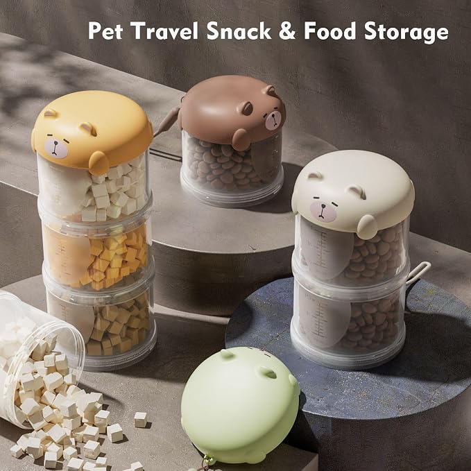Dog Treat & Supplement Container, 3-Layer Stackable Pet Snack Organizer with Scoop, Portable Training Treat Holder for Walking, Travel & Daily Feeding