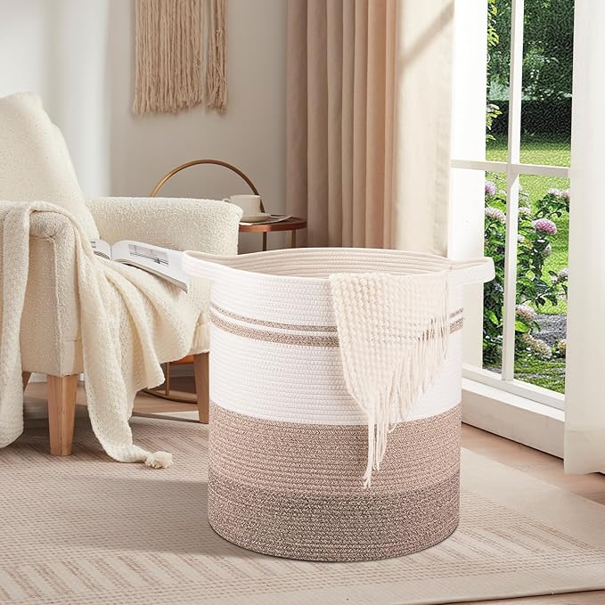 OIAHOMY 120L Laundry Baskets Hamper with Handles, Decorative Basket for Living room, Woven Storage Basket for Toys Bin,Pillows, Blankets, Clothes-20x22.5in-Gradient Yellow | Tall Dirty Clothes Hamper with Handle,Blanket Basket,Decorative Basket for Liv...