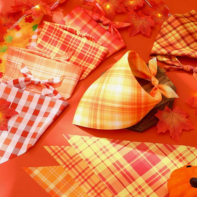 Abbylike 50 Pcs Fall Plaid Dog Bandanas Bulk, Autumn Gingham Pattern