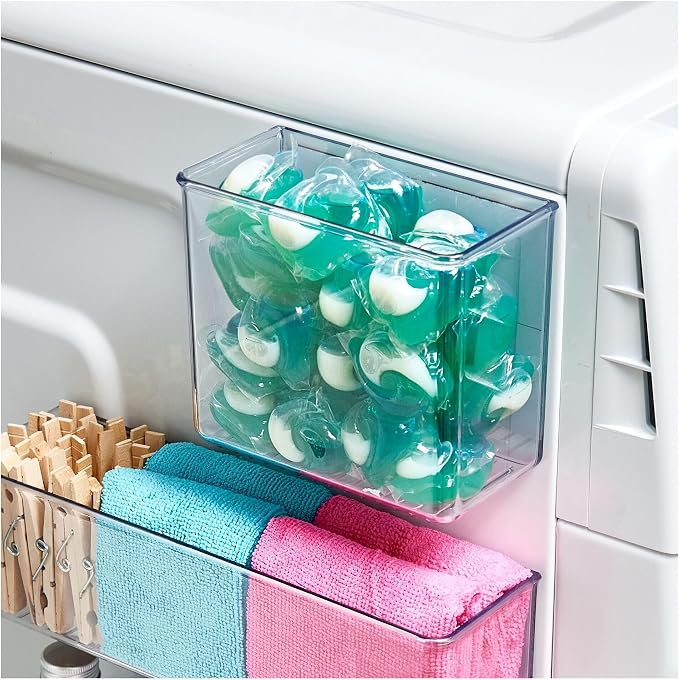 iDesign Magnetic Small Clear Plastic Organizer Bins, 2-Pack | Laundry Room Storage