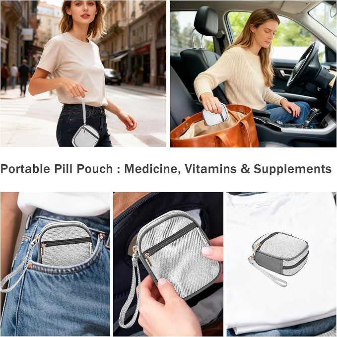 Lexeeco Travel Pill Case for Purse with Weekly Pill Organizer Holder 7 Day | Cute Am Pm Pill Box 7 Day ,Travel Medicine Organizer Pill Container Holder for Vitamins,Fish Oils,Medication,Medical Supplies