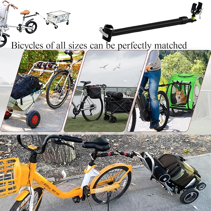 Bike Trailer Hitch for Wagon Camping Rolling Cart Collapsible Wagon with 360° Swivel Joint & Shock Absorber, Quick-Release Clamps for Folding Wagons, Pet Carts & Garden Trailers