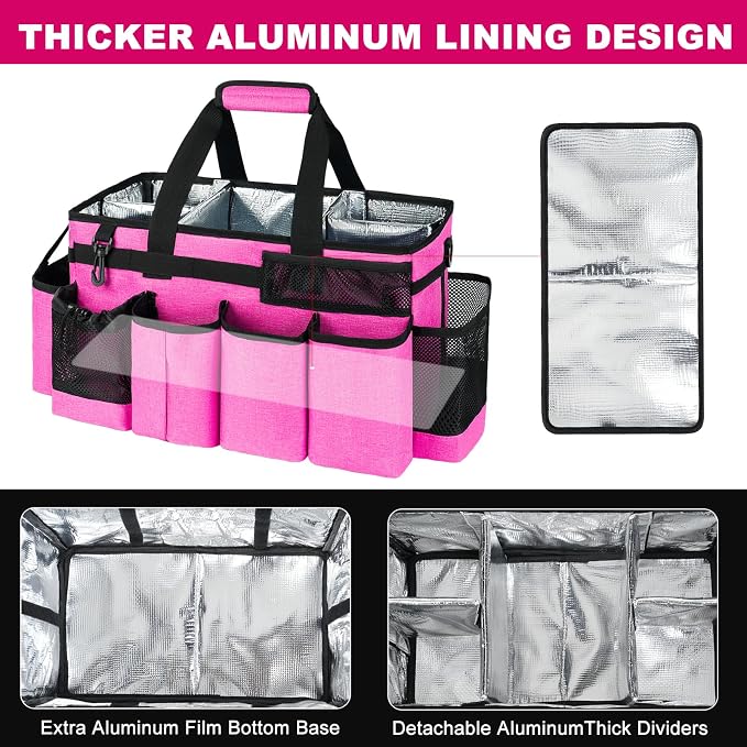 Cleaning Caddy Bag, Extra Large Cleaning Supply Bag for Housekeepers | Sturdy Cleaning Caddy Organizer for Cleaning Supplies with Handle and Adjustable Shouder Strap, Easy to Clean,Rose Pink