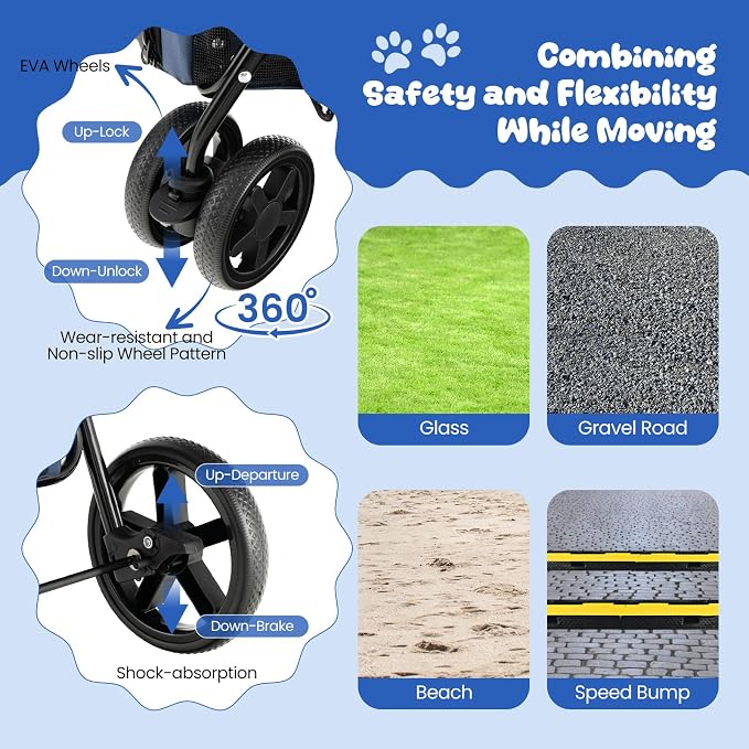 Dog Stroller with 2 Detachable Carrier, Pet Stroller for Small Medium Dogs Cats, Jogger/Travel/Camping, 4-in-1 Doggy Pet Carrier, Carrier Strolling Cart with Lockable Wheels (Navy Blue)