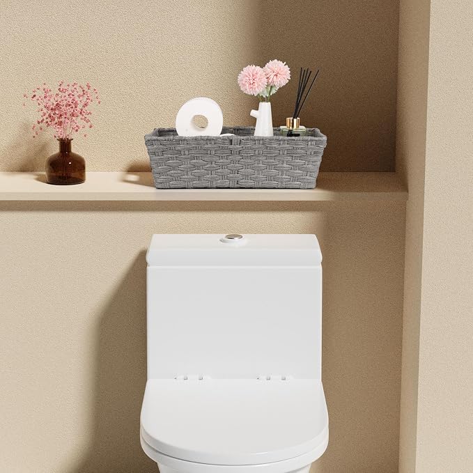 2-Pack Plastic Wicker Toilet Paper Baskets, 15.75"x6.75"x4.75", Grey | onlytak Woven Baskets for Bathroom, Toilet Tank, Shelf Organization, Home Decor