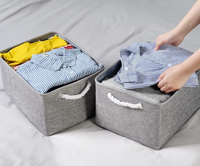 Storage Bins - Medium 3 Pack Storage Baskets for Organizing Shelves | Fabric Storage Cubes Organizer for Linen Closet Nursery Home Decor Grey