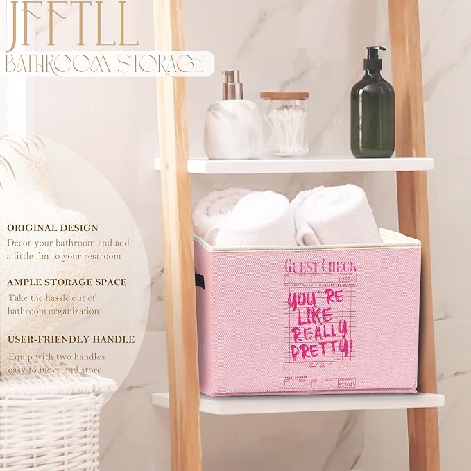 Trendy Preppy Y2k Pink Storage Bins with Handles, You're Like Really Pretty Guest Check Collapsible Laundry Basket Storage Box for Home Bedroom Bathroom Clothes Toys Books