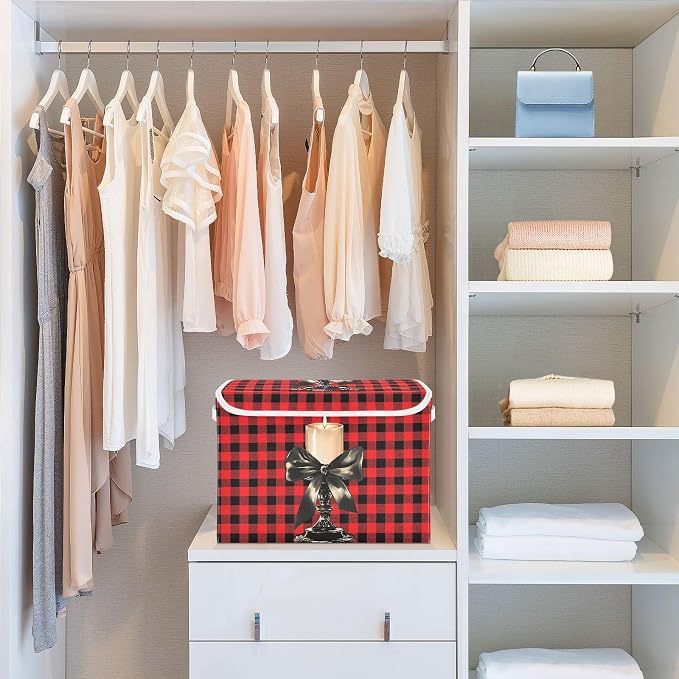 Fabric Storage Bins with Lid Candle Closet Bedroom 40L Storage Basket | Decorative Storage Boxes, Foldable & Stackable, Dust-Proof Flip Top, Reinforced Handles, For Home & Dorm, Clothes & Toy Box