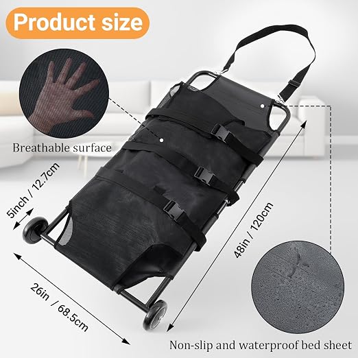 Ripeng 250lbs Dog Stretcher for Large Dogs, Portable Foldable Animal Carry Gurney with Noiseless Wheels Pet Veterinary Emergency Rescue Transport Trolley(48 x 26 in)