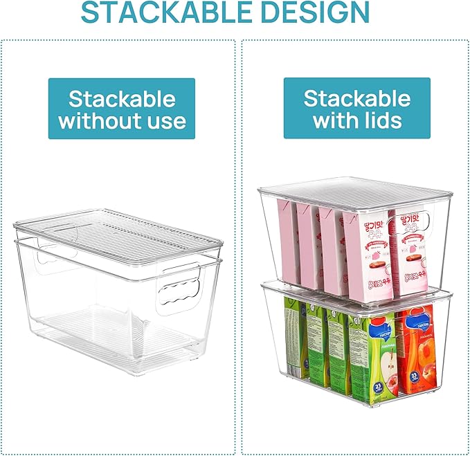 Vtopmart 6 Pack Clear Stackable Storage Bins with Lids and Handles, Medium | BPA-free Plastic, Organize Vertically, For Pantry Kitchen Fridge Cabinet Closet Bathroom, Built to Last, Easy to Move