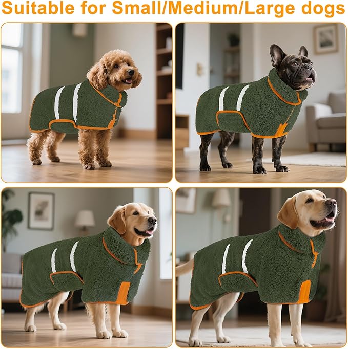 Bienbee Dog Bathrobe, Quick Drying Super Absorbent Dog Robes for After Bath, Warm Keeping Dogs Towel, Dogs Bath Supplies, Dark Green XXL