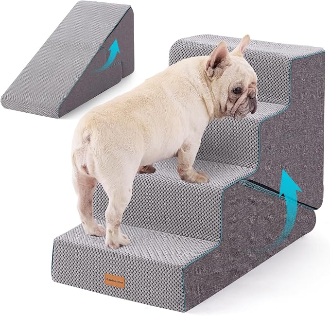 Gardner Pet Dog Stairs for Small Dogs 18.5" H, Small 2 in 1 Transformable 4-Step Pet Stairs and Dog ramp, Steps for Couch with Durable Non-Slip Waterproof Fabric Cover and Soft Foam, Grey