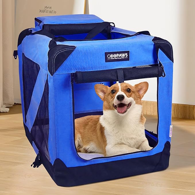 Jespet 3 Door Soft Dog Crates Kennel for Pets, Folding Travel Pet Carrier | 3 Mesh Doors 36'' Dog House, Large Pocket, Easy to Install, Steel Frame, Removable Crate Pad, For Indoor & Outdoor