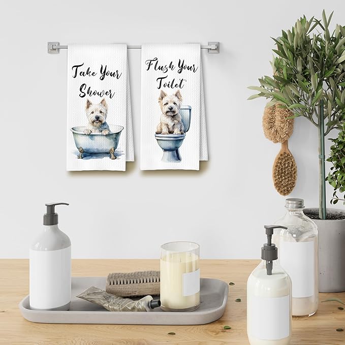 Funny West Highland White Terrier Dog Hand Towels for Bathroom Washroom, Gifts for West Highland White Terrier Lovers Women Men, Dog Bathroom Decor, 16x24 Inch Set of 4