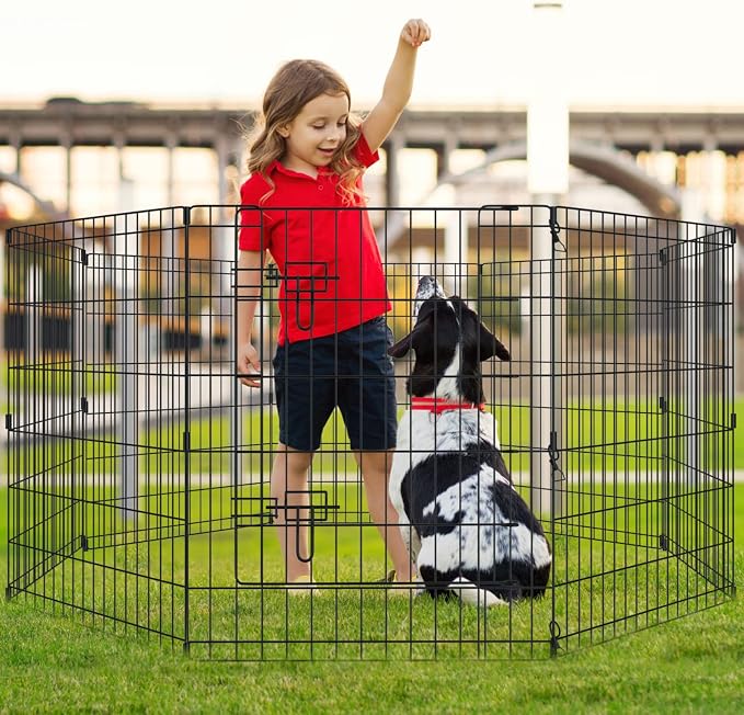 Artmalle Dog Playpen 30 Inch, 8-Panel Rustproof Foldable Fence with Door | Rustproof 8-panel metal playpen with door folds flat, sets up tool-free, and forms multiple shapes indoors or outdoors.